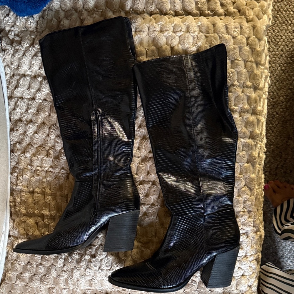 Charles David Shiny Black Heeled Boots